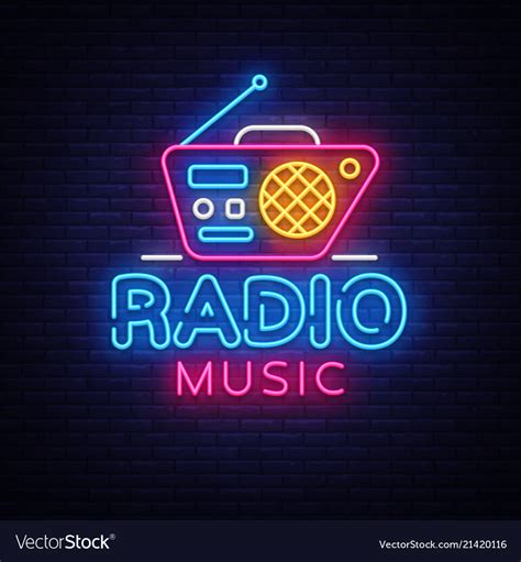 Radio Music Neon Logo Night Neon Royalty Free Vector Image