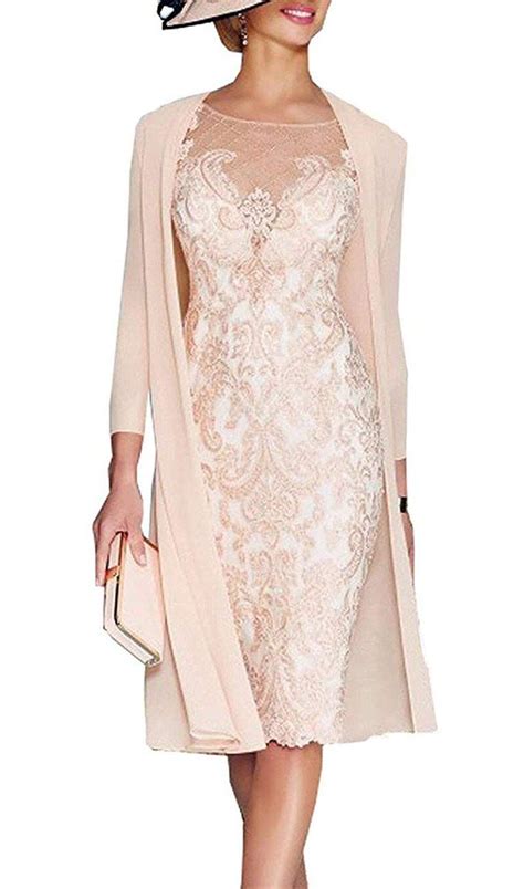 chiffon mother of the bride dresses lace tea length with 3 4 sleeves jacket formal champagne 4