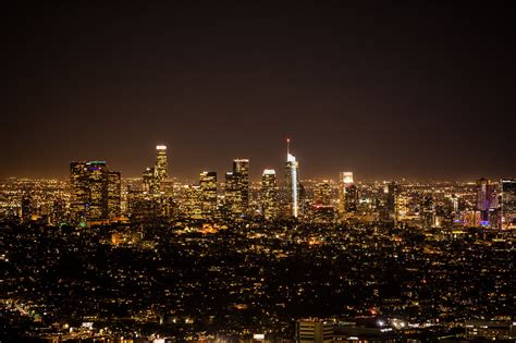 Los Angeles Skyline Lit Up At Night High Quality Architecture Stock