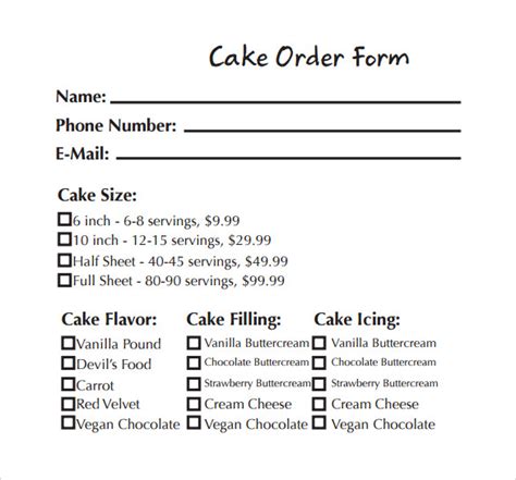 Sample Cake Order Form Template 13 Free Documents Download In Word Pdf