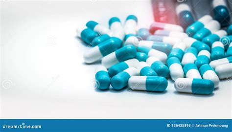 Blue White Antibiotic Capsule Pills Pharmaceutical Industry