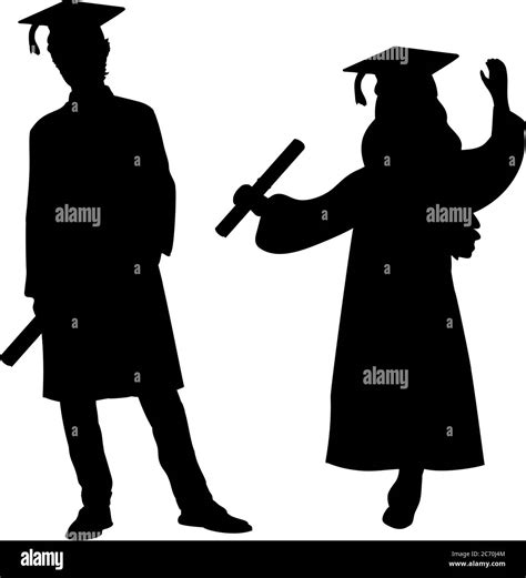 Silhouettes Of Young Man In Young Girl Graduates Illustration Graphics