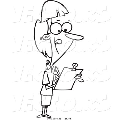 Vector Of A Cartoon Female Supervisor Using A Clip Board Outlined