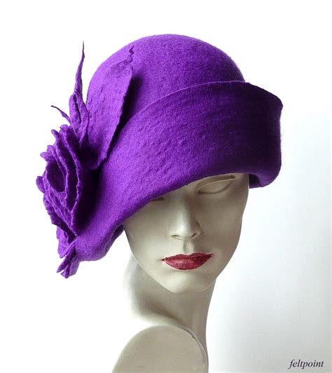 Purple Felted Hat Felt Hats Womens Hat Cloche Hats Felted Etsy