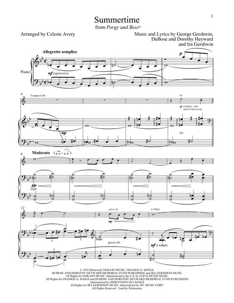 George Gershwin And Ira Gershwin Summertime From Porgy And Bess Sheet Music Download