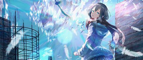 2560x1080 Anime Girl Building Lights 4k 2560x1080 Resolution Hd 4k Wallpapers Images