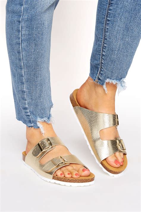 Lts Gold Two Buckle Footbed Sandals In Standard D Fit Long Tall Sally
