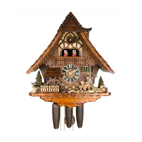 Chalet 8 Day Musical Cuckoo Clock With Moving Shingle Maker Mill Whee