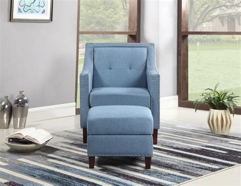 Chair and ottoman with lower lumbar pillowaccented with nail had trim and solid wood legs in an. Accent Chair with Storage Ottoman, Blue - Walmart.com - Walmart.com