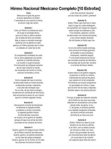 Letra Del Himno Nacional Mexicano Mantap