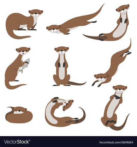Cute Otter Set Funny Animal Character In Various Vector Image