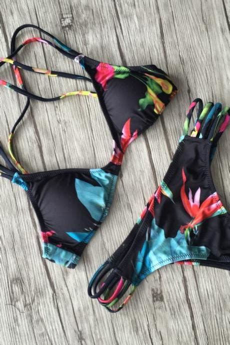 Hot Style Lace Patchwork Drawstring Two Pieces Swimwear Bikini On Luulla