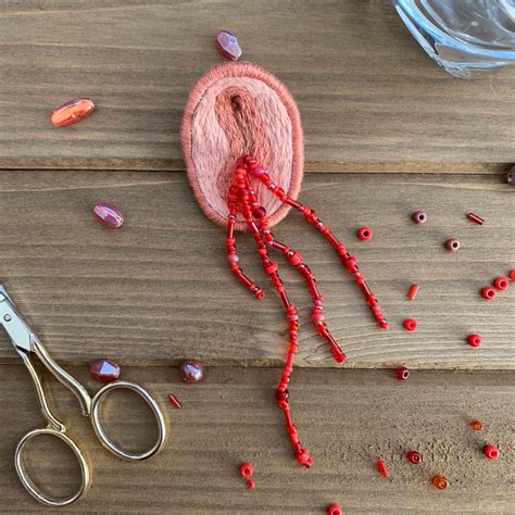 Embroidered Vulva Pin Beaded Menstruation Art Menstruating Etsy