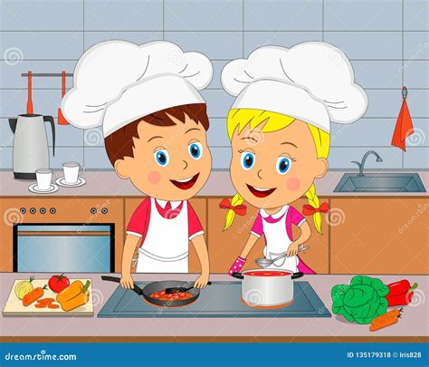 Boy And Girl Are Cooking Meal Stock Vector Illustration Of Children 771