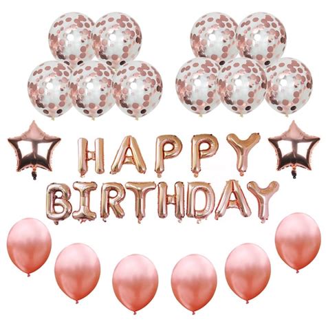 1 Set Rose Gold Happy Birthday Party Decors Balloons 18 Star Helium