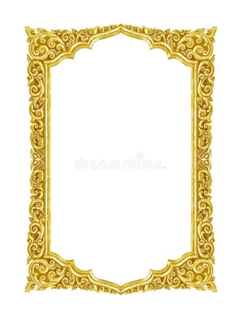 Old Decorative Gold Frame Handmade Engraved Isolated On White