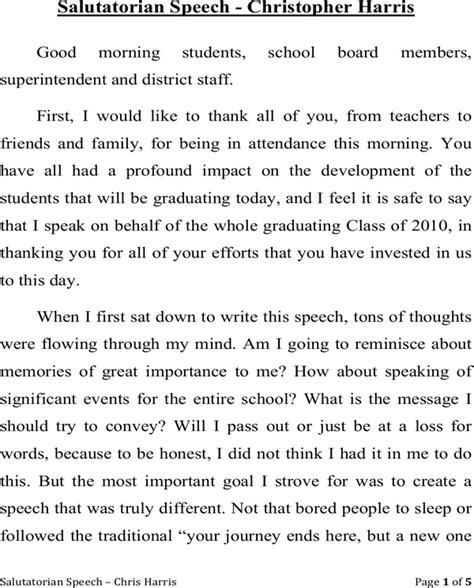 Salutatorian Speech Example 1 Graduation Speech High School Student