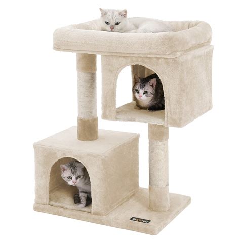 This multilevel large cat tree features two private kitty apartments for catnaps and kitty can jump from. FEANDREA Cat Tree for Large Cats, 2 Cozy Plush Condos and ...