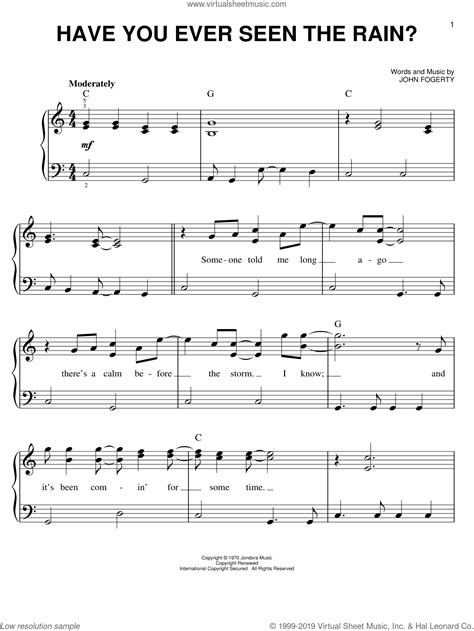 Revival - Have You Ever Seen The Rain? sheet music for piano solo