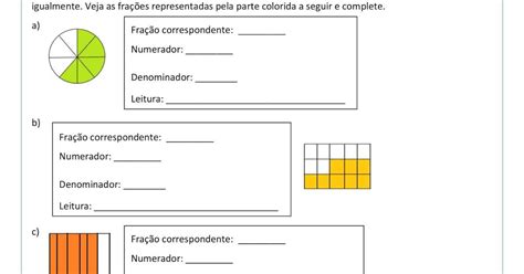 Atividade sobre Frações (Matemática, 4º ano) pronta para imprimir