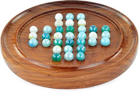 Wooden Peg Solitaire Marble Game Pebble Blue
