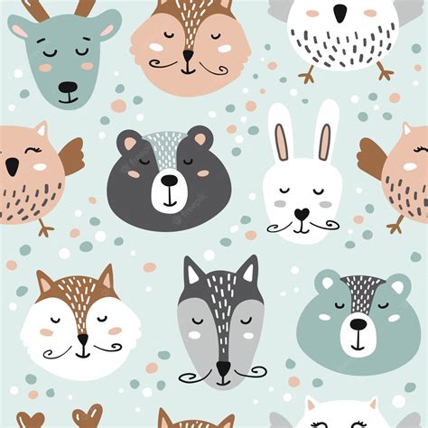 Premium Vector Illustration With Cute Animals Bear Fox Hare Wolf
