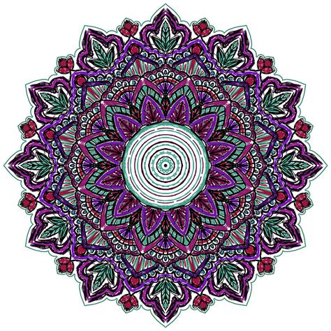 Teal Purple Scribble Mandala Mixed Media By Delyth Angharad Fine Art