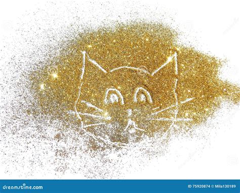 Funny Cat Of Golden Glitter On White Background Stock Photo Image Of