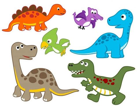 Conjunto De Vetores De Dinossauros Coloridos Dos Desenhos Animados