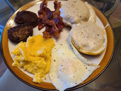 Homemade Country Style Breakfast With Cheesy Grits Rfood