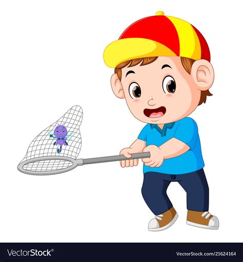 Cartoon Boy Is Catching Dragonfly Royalty Free Vector Image