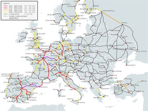 High Speed Rail Map Of Europe And Its Designated Speeds 1280 × 960