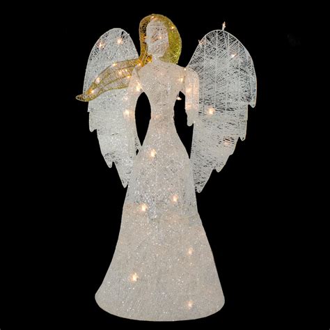 48 Led Lighted White And Gold Glittered Angel Christmas Outdoor