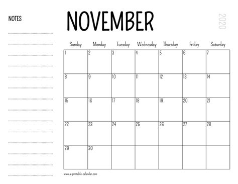 November 2020 Printable Calendar Free Templates Pdf Word