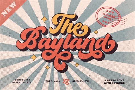 The Bayland Retro Font Retro Font Vintage Fonts Funky Fonts