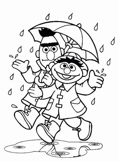 Coloring Rain Pages Umbrella Ernie Bert Weather
