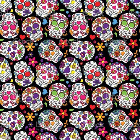 Day Of The Dead Sugar Skull Seamless Vector Background Stock
