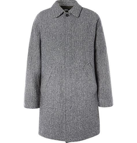Apc Ivan Herringbone Wool Blend Coat In Grey For Men Lyst