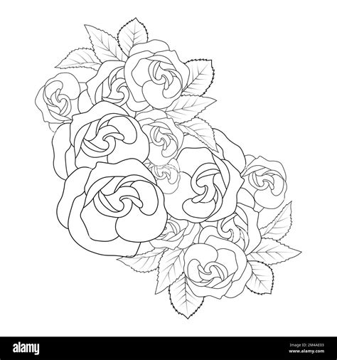 Rose Flower Coloring Page Dot Line Art With Doodle Style Adult Coloring