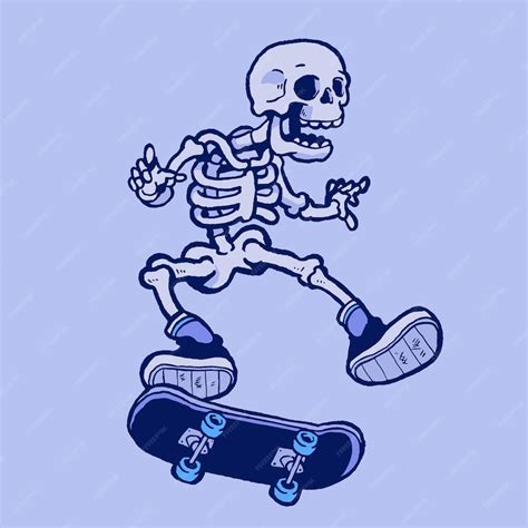 Premium Vector Cool Skeleton Playing Skatboard Hand Drawing Illustration
