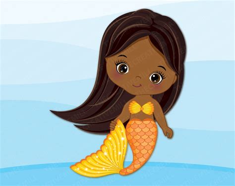 African American Little Mermaid Clipart Vector Mermaid Etsy