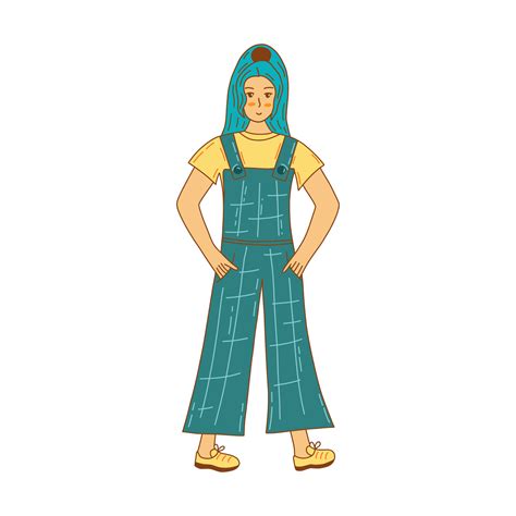 Beautiful Stylish Girl In Overalls Vector Hand Drawn 24645077 Vector