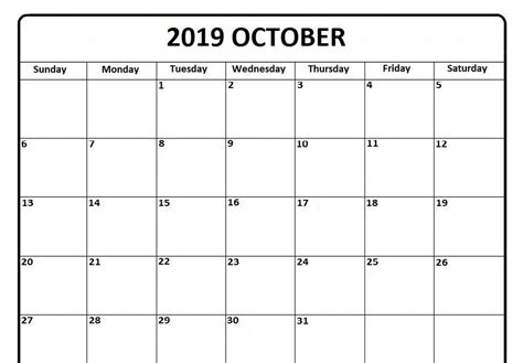 20 2019 October Calendar Free Download Printable Calendar Templates ️