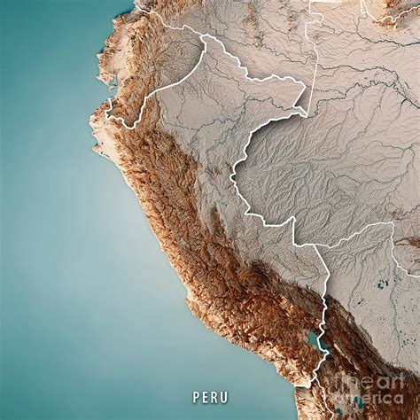 Peru 3d Render Topographic Map Neutral Border Digital Art By Frank