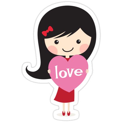 cute cartoon girl holding a love heart stickers by mheadesign redbubble