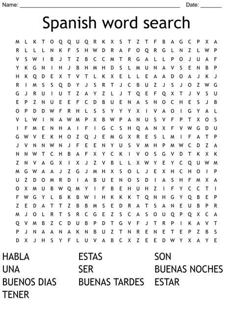 Large Print Spanish Word Search Printable