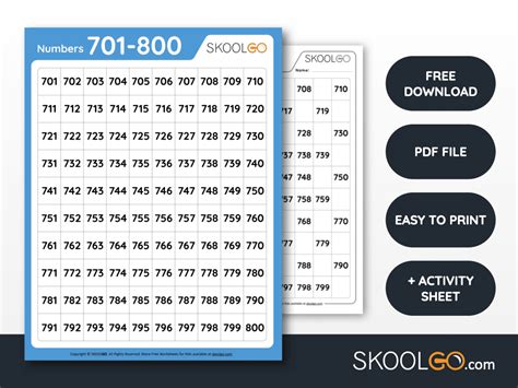 Numbers 701 To 800 Free Worksheet For Kids Skoolgo