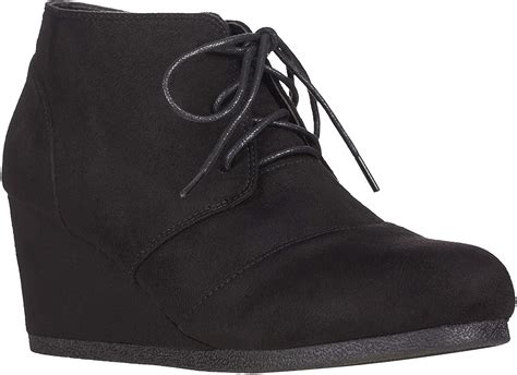 Illude Womens Round Toe Lace Up Wedge Heels Suede Ankle Boots Black