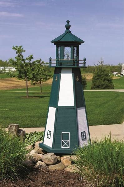 Each stone lighthouse yard ornament features a decorative detailed polywood top assembly. Lawn Decor Cape Henry Lighthouse by Dutchcrafters Amish Furniture