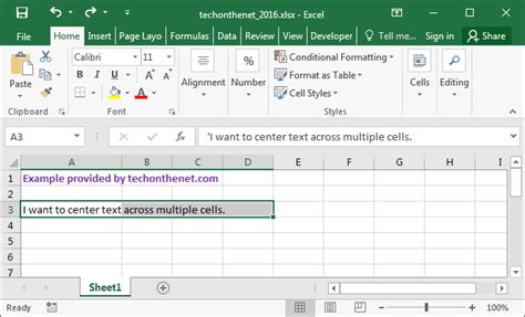 Ms Excel 2016 Center Text Across Multiple Cells